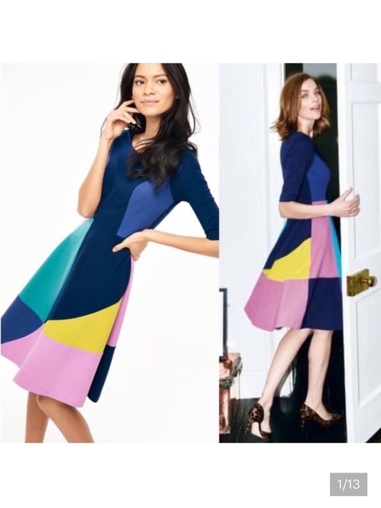 Boden Dresses & Skirts - Boden Colorblock Fit-and-Flare Midi Dress in Navy, Pink, Yellow and Teal size 8R